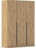 rauch Kleiderschrank Alba, Drehtürenschrank, Garderobenschrank, 3-türig, mit 2 Kleiderstangen, 2 Einlegeböden und Schubladeneinsatz, Farbe Eiche Artisan, Holz, Griffstange Grau metallic, Schwarz, 136x197x54cm Bild 3