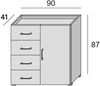 Dmora Kommode Aracnida, Buffetschrank mit 1 Tür und 4 Schubladen, Wohnzimmer-Sideboard, Mehrzweckschrank mit Regalen, 100 % Made in Italy, 90 x 41 x 87 cm, Weiß und Eiche Bild 3