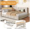 ADWOLT Schlafsofa Daybett Polsterbett Mit LED-Licht und USB-Anschluss, Set 1 Teile, 140x200 cm,Mit 2 Schubladen,Leinenstoff-Beige Bild 3