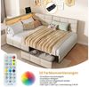 ADWOLT Schlafsofa Daybett Polsterbett Mit LED-Licht und USB-Anschluss, Set 1 Teile, 140x200 cm,Mit 2 Schubladen,Leinenstoff-Beige Bild 2