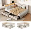 ADWOLT Schlafsofa Daybett Polsterbett Mit LED-Licht und USB-Anschluss, Set 1 Teile, 140x200 cm,Mit 2 Schubladen,Leinenstoff-Beige Bild 4