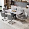 Merax 4er Set Esszimmerstühle, Polsterstühle, mit vertikalen Streifen, Gepolsterter Sessel mit zickzackförmige Metallbeine, Lounge-Stuhl, Wohnzimmerstuhl, PU, grau Bild 3