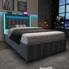 Polsterbett 90x200 cm mit Matratze, USB-C/USB, LED-Beleuchtung, 2 Schubladen, Leinenbezug in Grau Bild 2