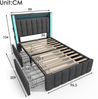 Polsterbett 90x200 cm mit Matratze, USB-C/USB, LED-Beleuchtung, 2 Schubladen, Leinenbezug in Grau Bild 5
