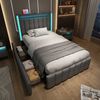 Polsterbett 90x200 cm mit Matratze, USB-C/USB, LED-Beleuchtung, 2 Schubladen, Leinenbezug in Grau Bild 3