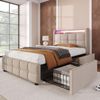 Einzelbett 90 × 200 cm mit Steckdosen,USB-Anschlüssen und LED-Beleuchtung,2 Schubladen,Leinenbezug in Beige Bild 2