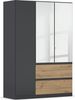 rauch Joel-Extra, Kleiderschrank, 3-türig, mit Spiegel, 2 Schubladen, push-to-open, mit 2 Kleiderstangen und 2 Einlegeböden, Farbe Grau metallic/Eiche Artisan, BxHxT 136x197x54cm Bild 3