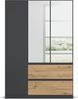 rauch Joel-Extra, Kleiderschrank, 3-türig, mit Spiegel, 2 Schubladen, push-to-open, mit 2 Kleiderstangen und 2 Einlegeböden, Farbe Grau metallic/Eiche Artisan, BxHxT 136x197x54cm Bild 2