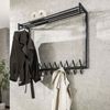 Garderobe Rore aus pulverbeschichtetem Metall, modern industriell, dunkelgrau, mit Hutablage, 20 Haken und Stange Bild 2