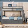 Merax Etagenbett 90x200cm, Kinderbett, Hausbett für Mädchen und Jungen, Bettgestell aus Kiefer und MDF mit Leiter undausziehbarem Bett und 3 Schubladen , Grau Bild 4