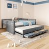Merax Etagenbett 90x200cm, Kinderbett, Hausbett für Mädchen und Jungen, Bettgestell aus Kiefer und MDF mit Leiter undausziehbarem Bett und 3 Schubladen , Grau Bild 3