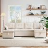 U-Sofa groß ausziehbar, 270x130x86 cm Baumwolle-Leinen – Schlafsofa, Eckcouch mit Staufach & Getränkehaltern,Beige Bild 2