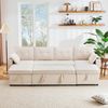 U-Sofa groß ausziehbar, 270x130x86 cm Baumwolle-Leinen – Schlafsofa, Eckcouch mit Staufach & Getränkehaltern,Beige Bild 4