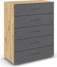 rauch Aditio Box, Kommode, 5 Schubladen, mit Softclose-Funktion, Farbe Grau metallic/Eiche Artisan, BxHxT 80x100x43cm Bild 3
