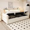 Polsterbett Schlafsofa 90x200 cm, Mit hydraulischem Stauraum, Weicher, Dicker Rückenlehne und Armlehnen, Mit LED-Beleuchtung, Ablagefach, Steckdose und Ladeanschluss, Komplett mit Lattenrost, Beige Bild 5