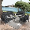 Merax Gartenmöbel-Set, 7 Sitzplätze, 1 Couchtisch, PE-Rattan / gehärtetes Glas, grau Bild 4