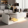 Couchtisch 100 x 50 x 33/47,5 cm mit höhenverstellbarer Glasplatte, Stauraum und LED-Lichtleiste in Weiß Bild 3