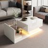 Couchtisch 100 x 50 x 33/47,5 cm mit höhenverstellbarer Glasplatte, Stauraum und LED-Lichtleiste in Weiß Bild 2