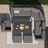 Halbmond-förmiges Gartensofa-Set für 8 Personen / Robustes Eisengestell mit grauen Polstern / Komplett mit Glastisch, 1 Sessel & 2 Hockern / Wetterfeste Terrassenmöbel für Balkon Bild 3