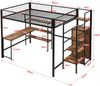 Hochbett 140×200 cm mit Schreibtisch, Regalen und Kleiderschrank, Schwarz/Braun, ohne Matratze Bild 5