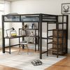 Hochbett 140×200 cm mit Schreibtisch, Regalen und Kleiderschrank, Schwarz/Braun, ohne Matratze Bild 2