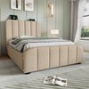 Polsterbett 90×200 cm aus Leinen-Stoff mit USB-Anschluss, Typ-C-Anschluss und vier Schubladen, beige Bild 3