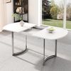 KLAM HOME Esstisch Ausziehbarer Esstisch 140/180x80 cm, ausziehbare Länge 180 cm (versilberte Metallbeine, moderner Stil, hochfeste Legierungshalterung), geeignet für 4–6 Personen, weiße + versilberte Tischbeine Bild 5