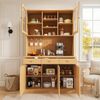 Merax Buffetschränke, Esszimmer-Hochschrank 120×40×191 cm, mit Glastüren, Gläserhalter, mehrstufigem Stauraum, integrierter Steckdose sowie USB-C- und USB-A-Anschlüssen, Naturfarbe Bild 2