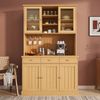 Merax Buffetschränke, Esszimmer-Hochschrank 120×40×191 cm, mit Glastüren, Gläserhalter, mehrstufigem Stauraum, integrierter Steckdose sowie USB-C- und USB-A-Anschlüssen, Naturfarbe Bild 3