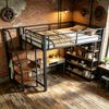 Hochbett 140*200, mit Sicherheitstreppe, Stauraum und kleinem Kleiderschrank, Einlegeböden, hohes Zaundesign, Einzelbett, Jugendbett,Schwarz Bild 2