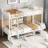 Etagenbett Metall Weiss 90x200 cm mit Schuhschrank und 2 Schränken Sicherheitsgeländer Leiter Zwei Betten Kinderbett Bild 3