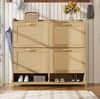 Schuhschrank Rattan in Hell-Eiche, 108,5x24x100 cm, 4 Türen, Metallgestell Bild 2
