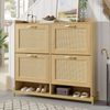 Schuhschrank Rattan in Hell-Eiche, 108,5x24x100 cm, 4 Türen, Metallgestell Bild 4
