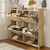 Schuhschrank Rattan in Hell-Eiche, 108,5x24x100 cm, 4 Türen, Metallgestell Bild 5