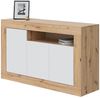 Habitdesign Anrichte mit 3 Türen, Buffet für Wohnzimmer, Beistellschrank, Modell Baltik, Weiß Artik und Nodi-Eiche, Maße: 144 cm (B) x 87 cm (H) x 42 cm (T) Bild 3