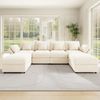 Merax Ecksofa aus Chenille, Modulares Sofa mit verstellbaren Armlehnen, für 4-6 Personen 1 Teile, U-/L-förmiges Sofa mit 2 Hockern, 4 Kissen & 2 Kopfstützen, wandelbar Bild 3