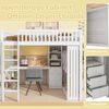 Hochbett, 140*200cm , Schreibtisch, Kleiderschrank, 3 Schubladen, offener Stauraum, Geländer, Treppe, Ohne Matratze, Weiß Bild 2