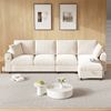 Chenille-Stoffsofa, L-förmige Ecke, zwei Armlehnen mit Stauraum, ausklappbarer Couchtisch mit zwei Getränkehaltern, 1 USB und 1 Typ-C, L-förmiger Teil links oder rechts platzierbar, weiss Bild 2