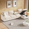 Chenille-Stoffsofa, L-förmige Ecke, zwei Armlehnen mit Stauraum, ausklappbarer Couchtisch mit zwei Getränkehaltern, 1 USB und 1 Typ-C, L-förmiger Teil links oder rechts platzierbar, weiss Bild 4
