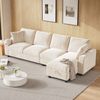 Chenille-Stoffsofa, L-förmige Ecke, zwei Armlehnen mit Stauraum, ausklappbarer Couchtisch mit zwei Getränkehaltern, 1 USB und 1 Typ-C, L-förmiger Teil links oder rechts platzierbar, weiss Bild 3