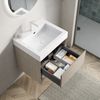 Badezimmer-Waschtisch, Wandmontie mit weißem Rechteckigem Resin-Integralbecken Sperrholz Schrank mit eine Schublade und ein Offenes Regal Vormontiert, Sperrholz/Resin, Eiche Hell Holzmaserung, 55cm Bild 2