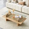 Couchtisch mit 2 Ebenen, gehärtetes Glas und MDF in natürlicher Holzoptik,40x115x55 cm Bild 2