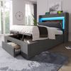 Polsterbett 90×200 cm mit hydraulischem Bettkasten, LED & USB/USB-C, Grau, ohne Matratze Bild 3