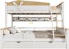 Etagenbett Liegefläche 90x200 cm & 140x200 cm, Kiefer/MDF, Weiß+Natur mit Windmühlen-Design, Rausfallschutz und Schubladen Bild 5