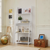 Bücherregal 4 Ebenen in Weiß, 63 x 39 x 150 cm – Leiterregal aus MDF und Spanplatte, platzsparendes Standregal Bild 5