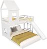 Etagenbett Kinder Hausbett 90x200 & 140x200 mit Rutsche, weißes Kiefer-MDF Hochbett mit Leiter und Spielbereich, weiß Bild 5
