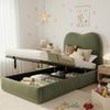 Polsterbett Einzelbett Kinderbett, hydraulisches Funktionsbett mit Lattenrost Kopfteil großem Stauraum, Samt, Grün, 90 x 200 cm Bild 2