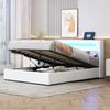 Polsterbett 140x200 cm mit LED-Lichtleiste, Bluetooth und großem Stauraum –Kunstleder, Hydraulik,Weiß Bild 3