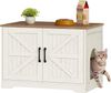 Katzenklo Schrank, Katzenklo Versteckt Schrank Möbel, Katzenhaus Holz, Katzenschrank Beistelltisch mit Seiteneingang, Bauernhausstil, für Wohnzimmer, 80 x 50 x 55 cm, Braun und Weiß Bild 2