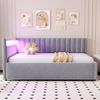 HAUSS SPOLE Schlafsofa 90x200 mit LED-Beleuchtung und hydraulischem Stauraum, Samt, Hellgrau, Daybett Tagesbett mit LED-Beleuchtung, hydraulischem Stauraum & verstellbarem Kopfteil, Samtbezug, Ohne Matratze Bild 3